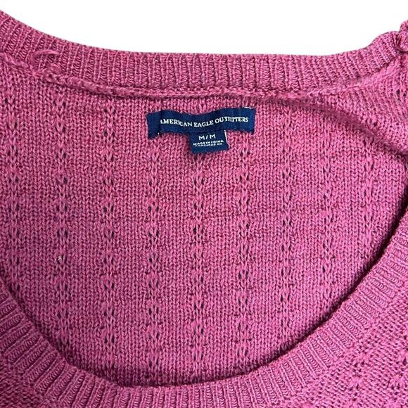 American Eagle Sweater Dress Mauve 3/4 Sleeve Pointelle Knit Mini size Medium - Picture 8 of 8